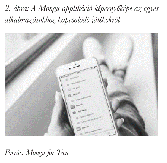 A Mongu applikáció képernyőképe az egyes alkalmazásokhoz kapcsolódó játékokról